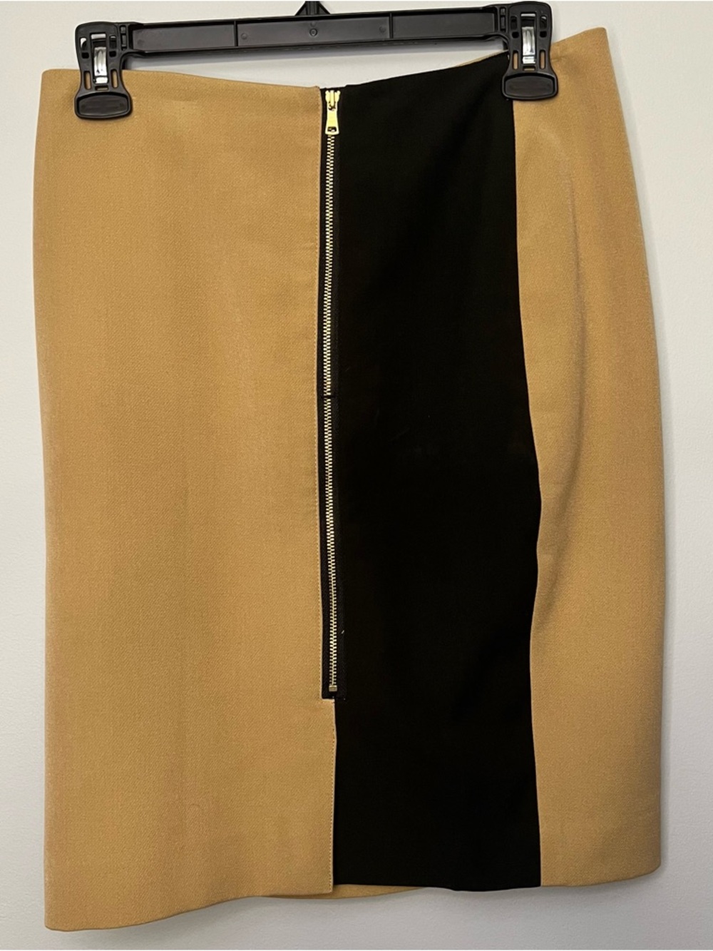 Colorblock Minimalist Camel and Black Pencil Skirt with Back Zip Dark Academia
